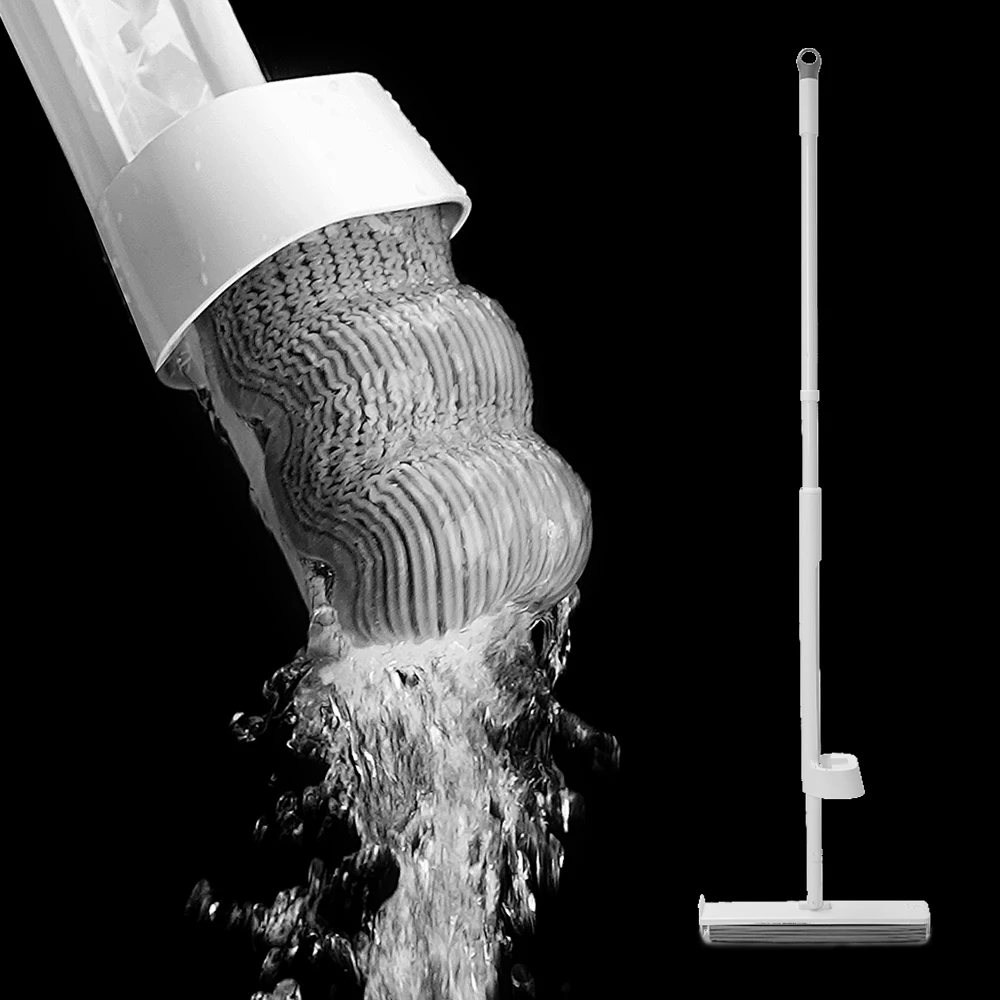 BOOMJOY Home Commercial Use Self Squeeze Mop Sponge with Extendable Telescopic Long Handle Hand Free PVA Cleaning Mop