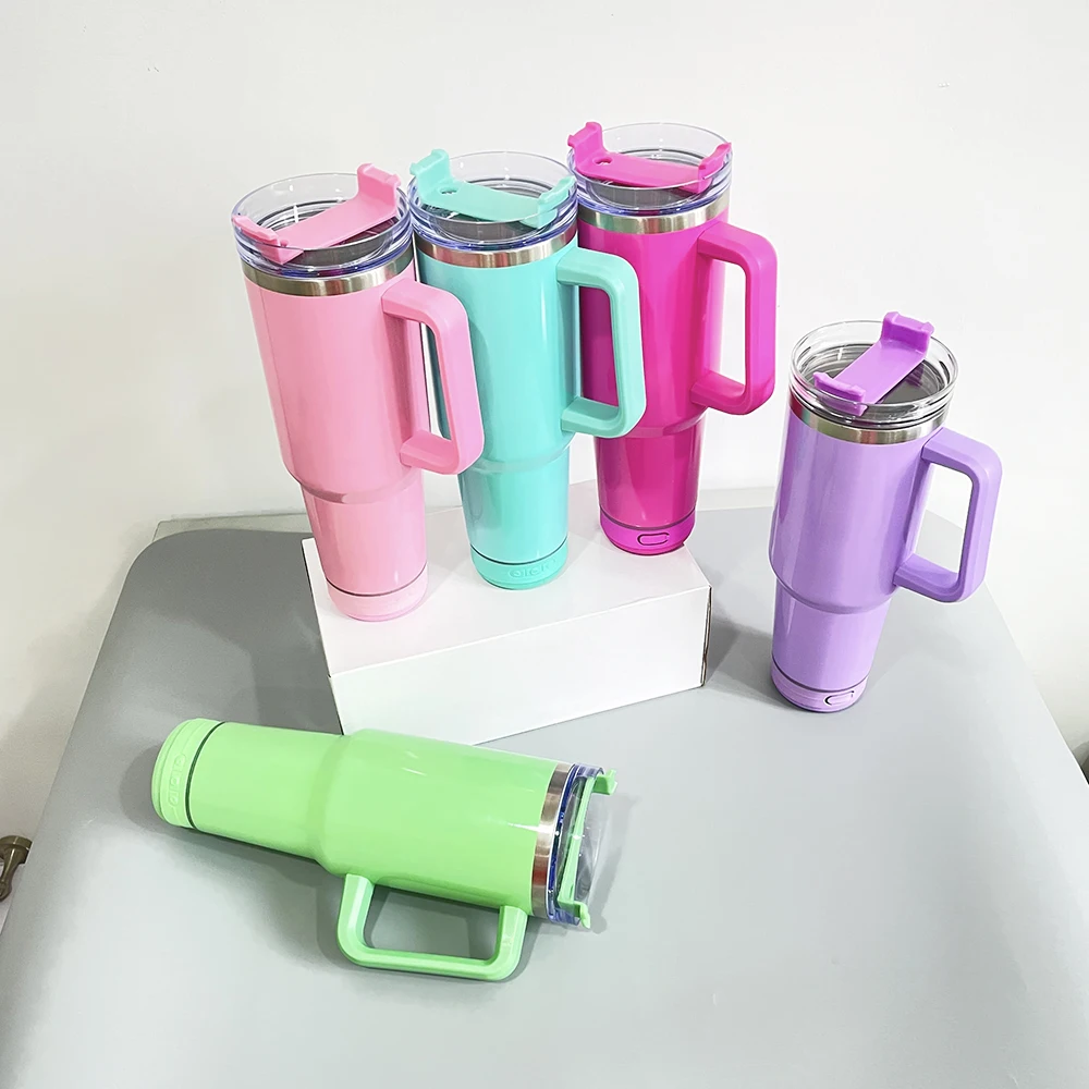 USA warehouse 40oz blank sublimation wireless smart music display player speaker tumbler mugs with handle and straw travel mug