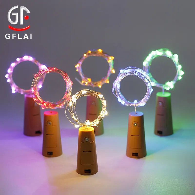 
China Supplier Outdoor Garland Lights 2M 20LED Solar Powered Wine Bottle Cork Shaped LED Copper Wire String 