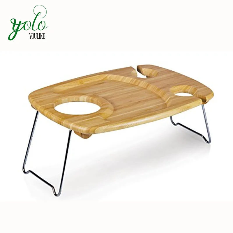 Hot Selling Modern Bamboo Square Mini Folding Portable  Picnic Table For Wine Bottle