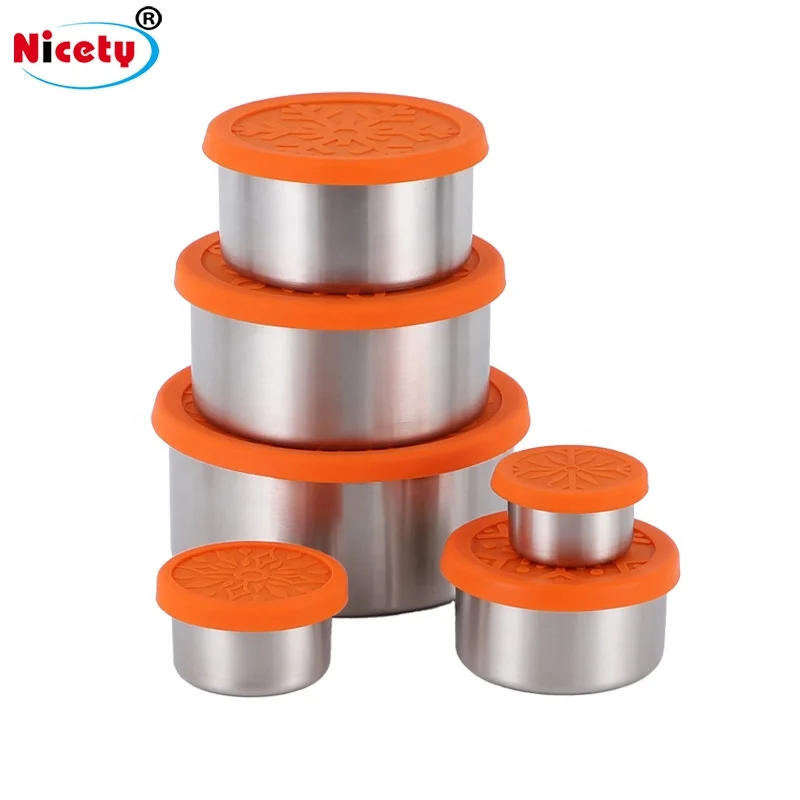 Контейнер для ланча с силиконовой крышкой, штабелируемые круглые контейнеры для закусок, 4 шт., наборы металлических ланч-боксов из нержавеющей стали