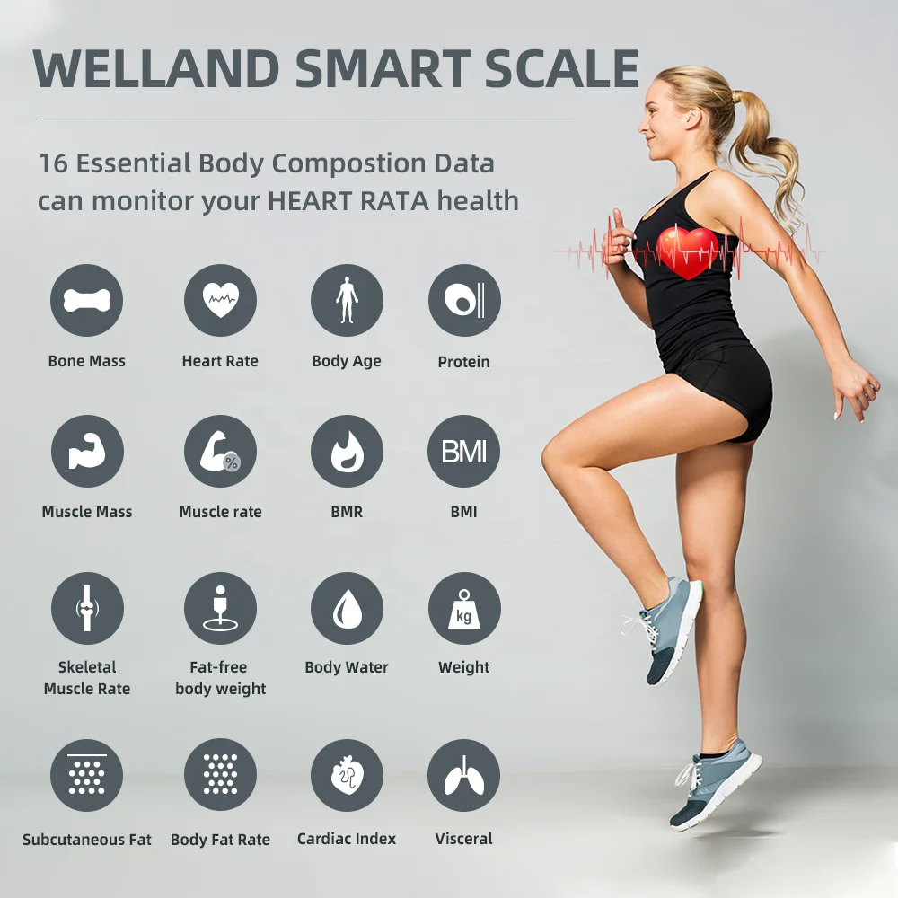 Glass Digit bathroom weight Fitdays BMI app Composition Electron Weighing household Smart bodi Scale