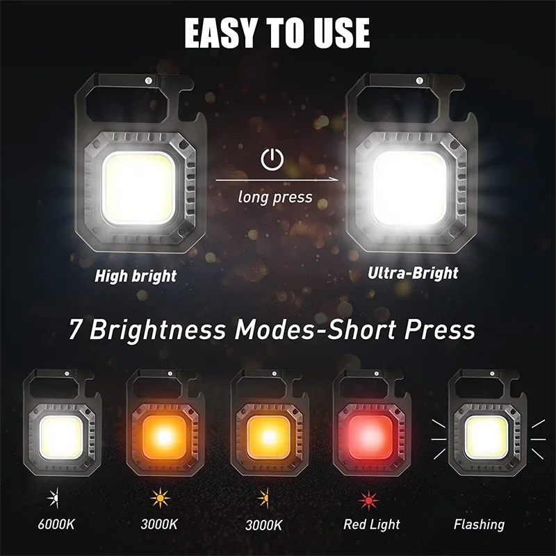 Outdoor Mini Portable COB Emergency Keychain Flashlight Tripod Working Light Folding Bracket for Camping Fishing Bottle Opener