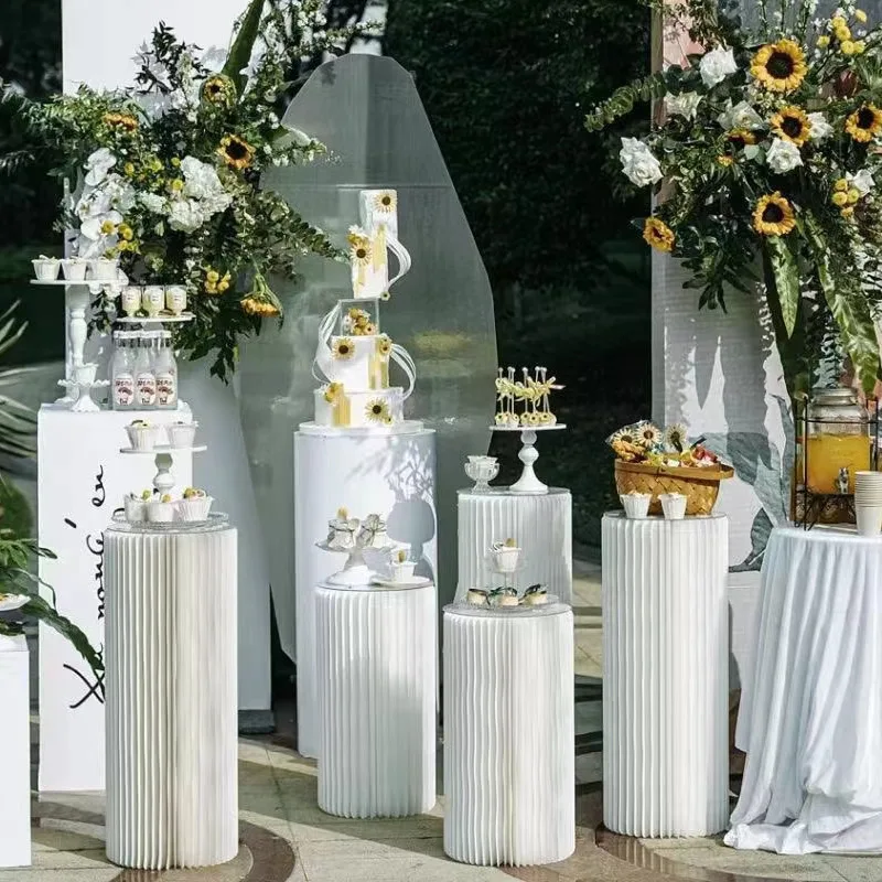 High Quality Wedding Events Party Stage Decoration Paper Cylinder Plinth Round Dessert Table Stand Acrylic Wedding Cake Stand