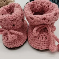 Custom Handmade knitting Pink Booties Hand Crochet Soft New Born Baby Shoes