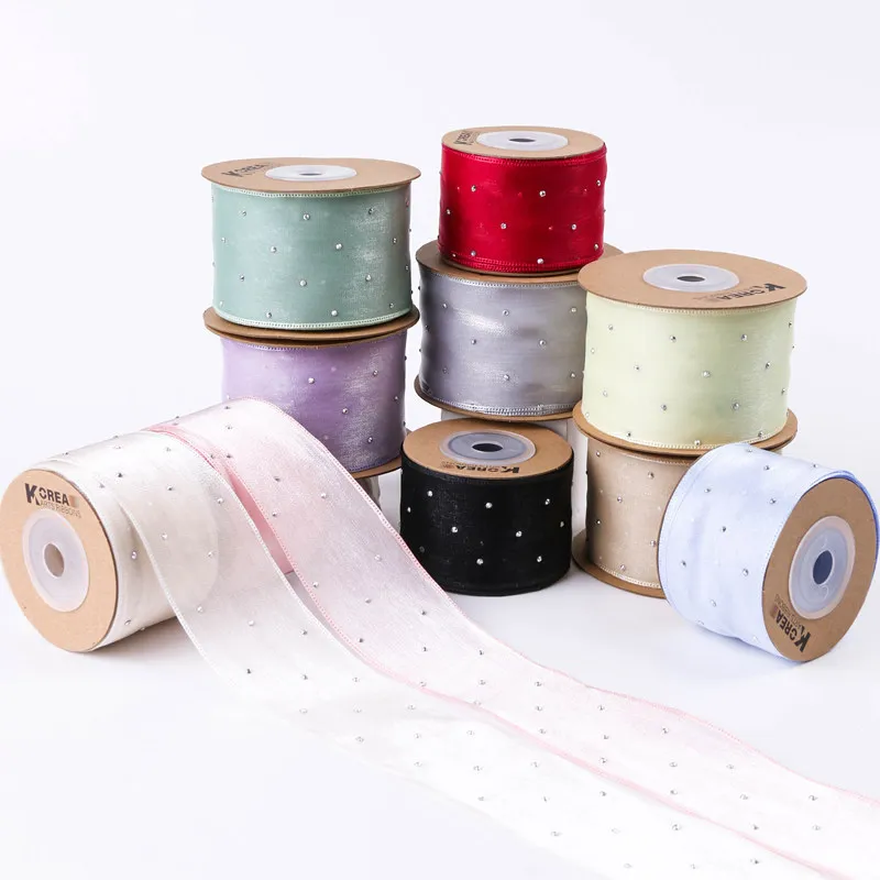 Wholesale 40mm Rhinestones Chiffon Ribbon Fabric  for Hair Bows and Flower Packaging