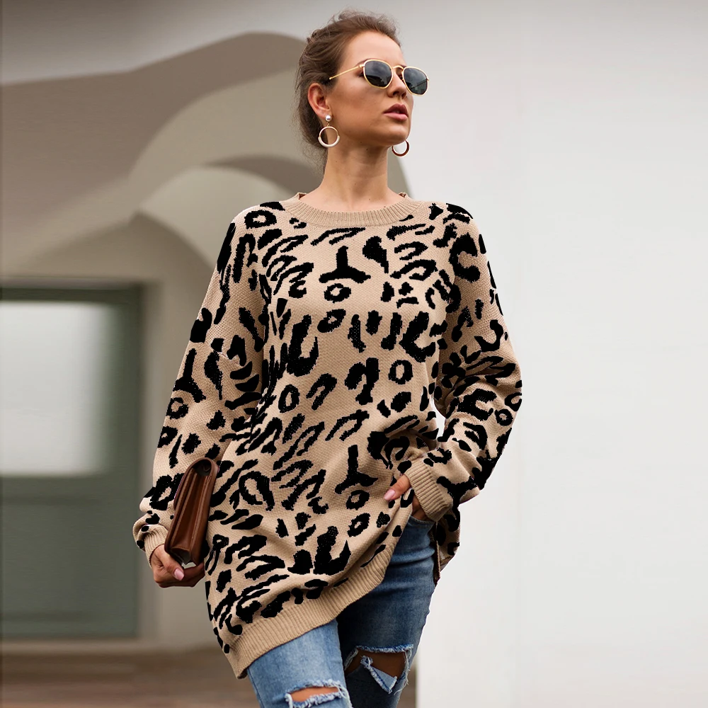 Fashion  Holiday Sweaters Cardigan leopard Christmas Pink  Women Long Sleeve Sweater