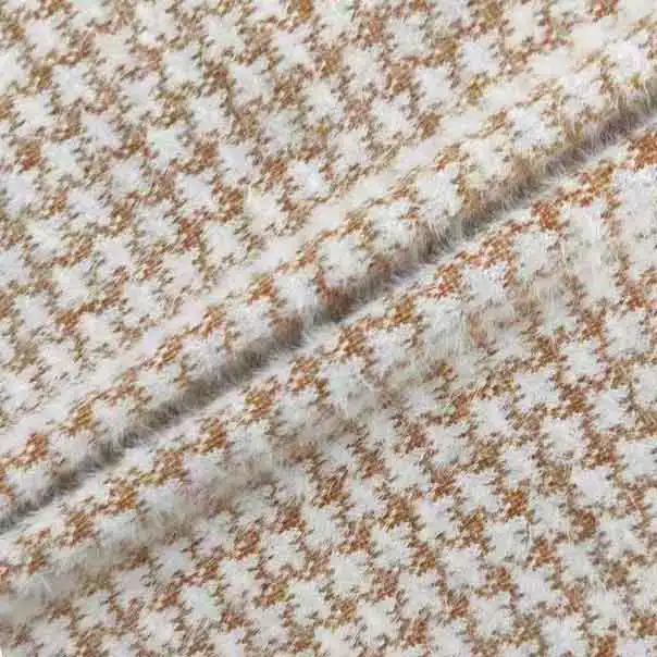 New Fashion Design Pile Plush Texture Houndstooth 61% Polyester 39% Nylon Fleece Knit Jacquard Fabric For Coats