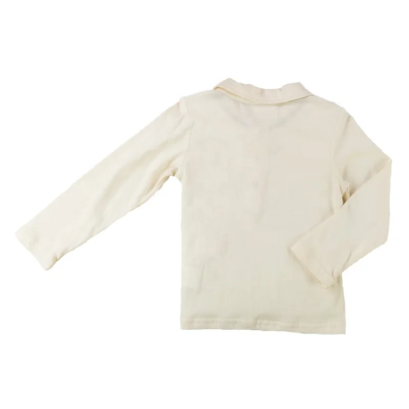
Plain Baby Cotton Tshirt 100% Cotton Creamy-White Long Sleeve T-Shirt Turn -Down Collar Baby Girl Tops With 3 Buttons 