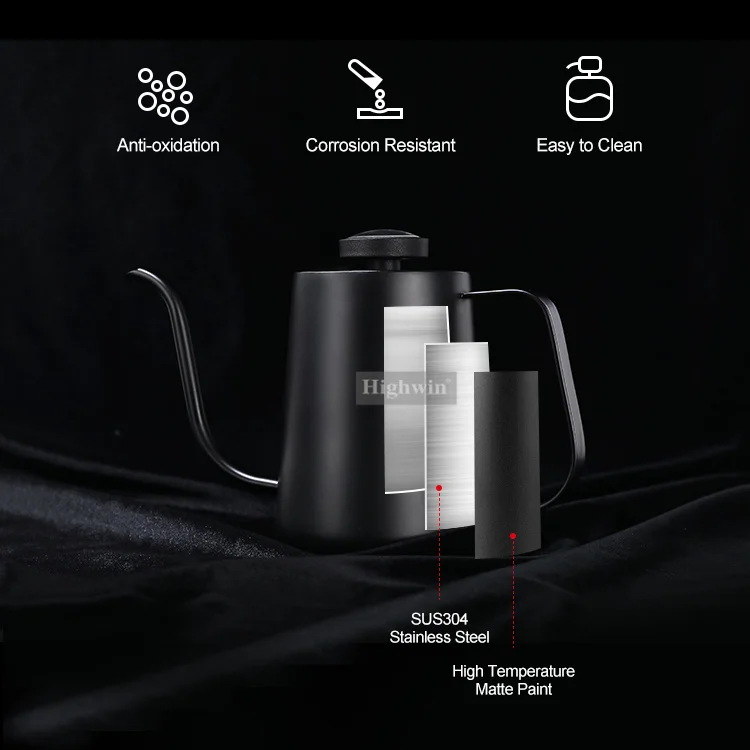Gooseneck Spout Precise Water Flow Stainless Steel Hand Pour Over 600ml Temperature Control Coffee Kettle