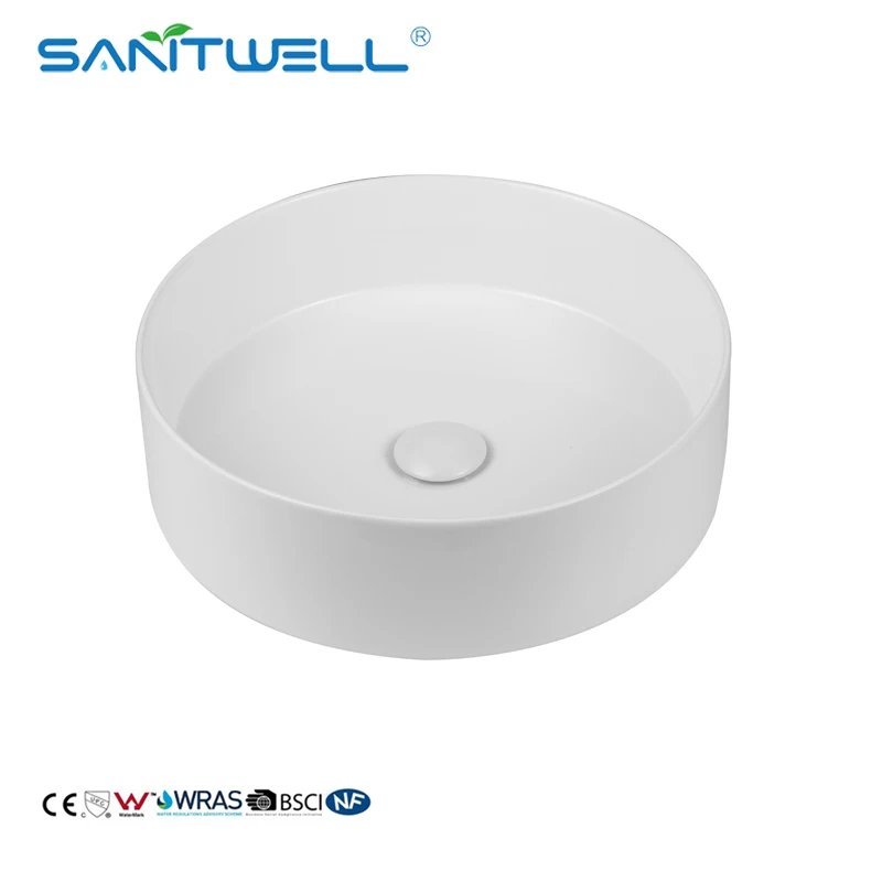 European style bathroom water sink sanitary items round ceramic art wash basin in white matt whit matt black matt grey