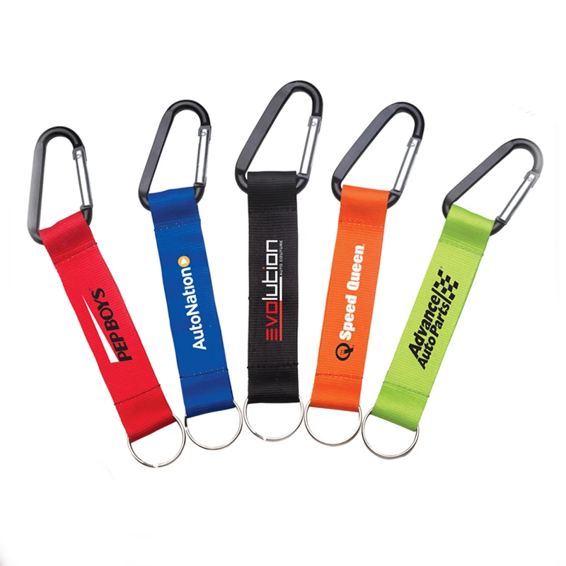 Custom Fashion Print Logo Short Lanyard Carabiner Keychain with Strap Split Key Ring
