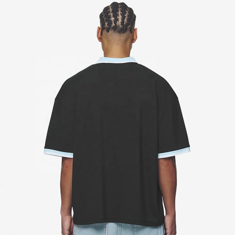 Custom Reverse Collar Short Sleeve Polo Shirt Double Sleeves Graphic Print Contrast Trims Embroidery Patch Boxy Shirt Men