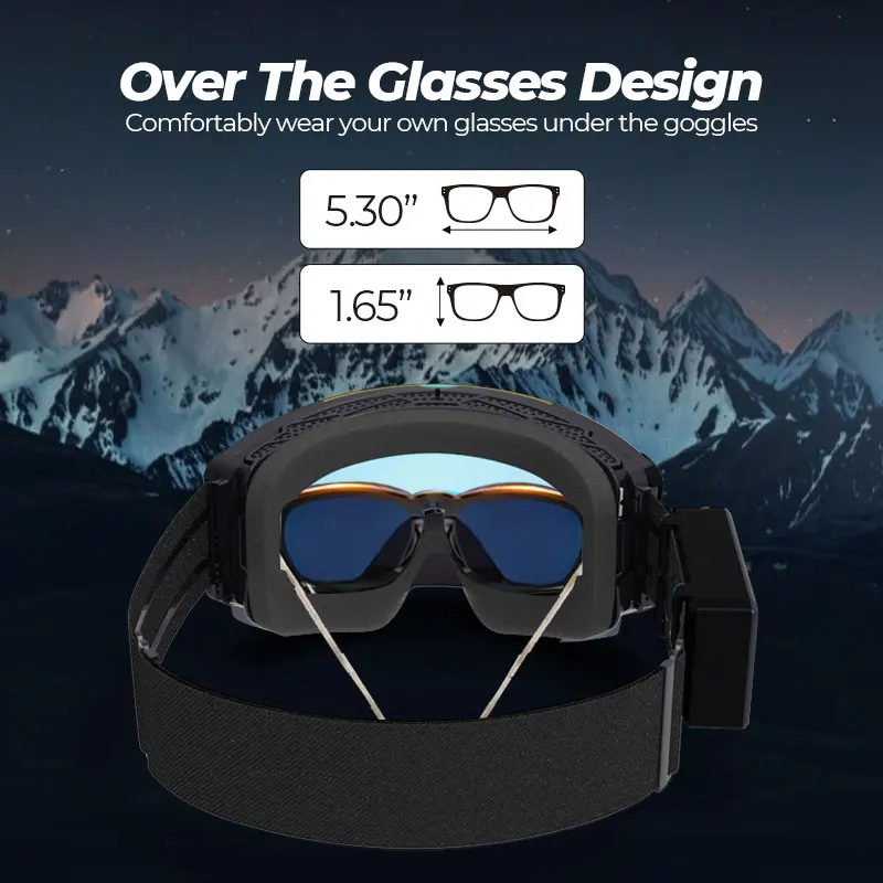 Stable heating anti fog ski goggles Magnetic Interchangeable Frameless 100% UV Lens OTG Electric Ski Goggle