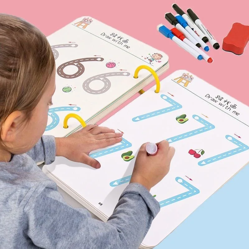 Interactive Educational Toys Kids Reusable Coloring Learning Diy Crafts Handwriting Practice Book Pen Control Training