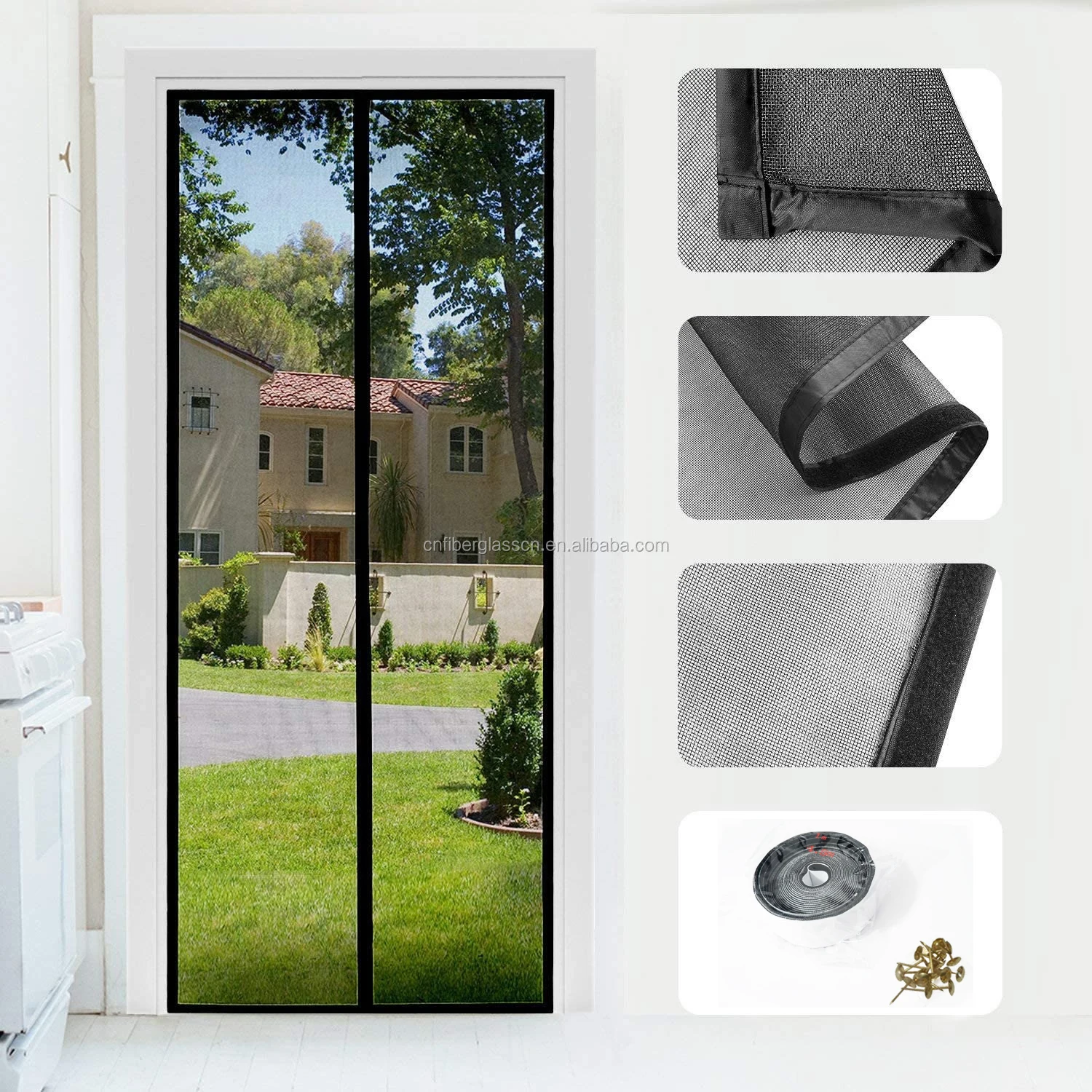 Wholesales Anti Mosquito Curtain Magnetic Tape Screen Black Fiberglass Soft Net Door Modern Apartment Hexagonal Home Doors Mesh