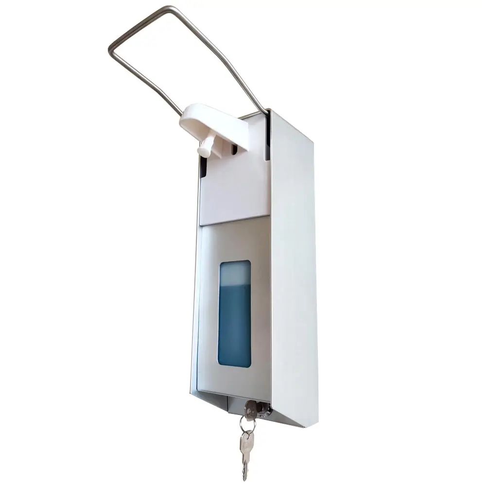 Wall Mounted Aluminium alloy Elbow Controlled Hand Sanitizer Soap Alcohol Elbow Disinfectant Dispenser for Liquid Soap with Lock