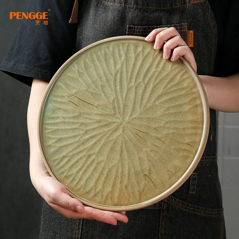 Commercial Japanese Tray Light Luxury Premium Steak Plate Stoneware Plate Round Plate Exquisite Western Ceramic Customized Logo