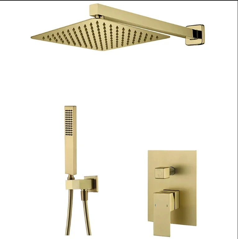 Golden Luxury New Design Bathroom Brass Exposed Shower Set Mixer Rainfall Jet Spray Pattern Luxury Bathroom Shower System Sets