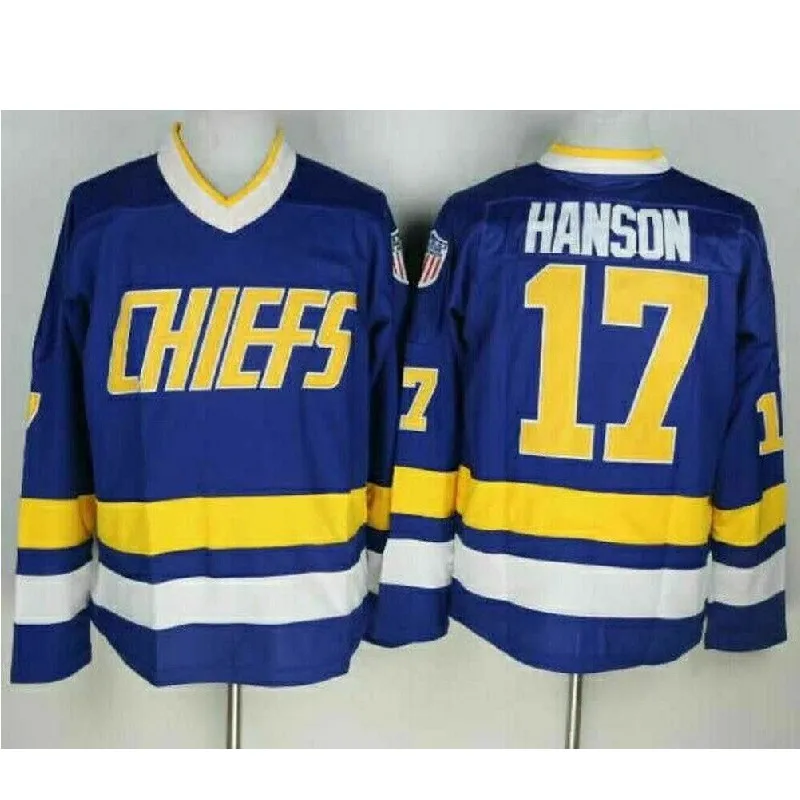 Blue 17# Ice Hockey Jersey 16# 17# 18# Hanson Brothers Charlestown Chiefs Hockey Jersey