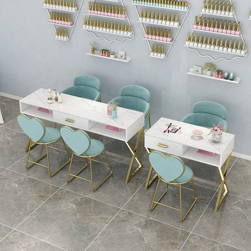 Modern Manicure Station Nail Table Set Marble Top Nail Salon Furniture Nail Table And Chair Set