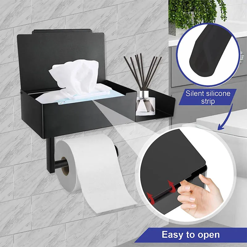 Wall hanging Stainless Steel Black Paper Holder Bathroom W Shell Waterproof Wall-mounted Metal Toilet Tissue Box