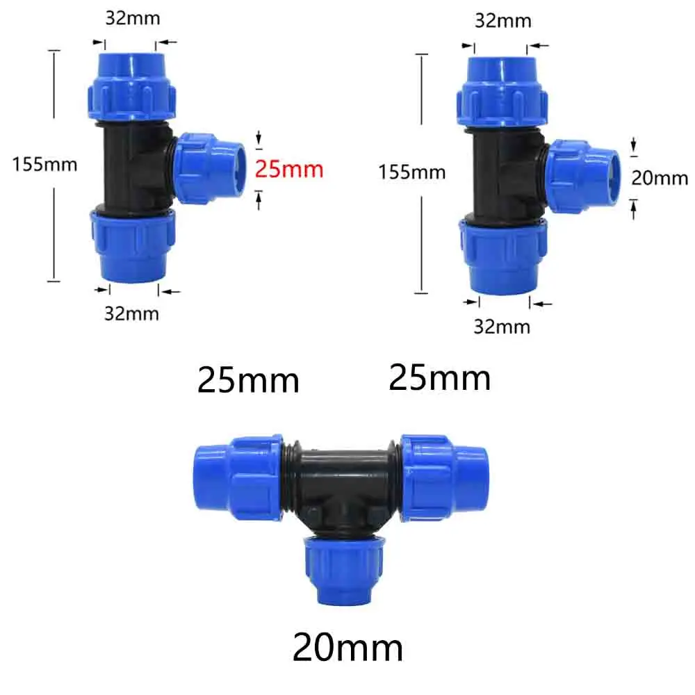 50 x 32 x 50mm T-type Water Splitter for PE Pipe tee connector 3-Way PE pipe Reducing tap T PVC Pipe Quick valve