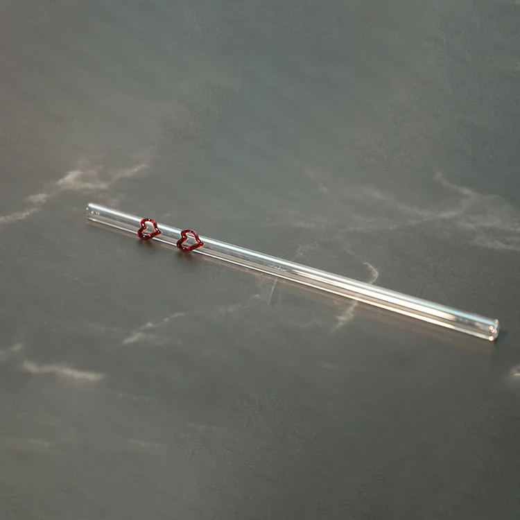 Custom Eco-Friendly Heat Resistant Bar Accessories Reusable Borosilicate Drinking glass straw with love design