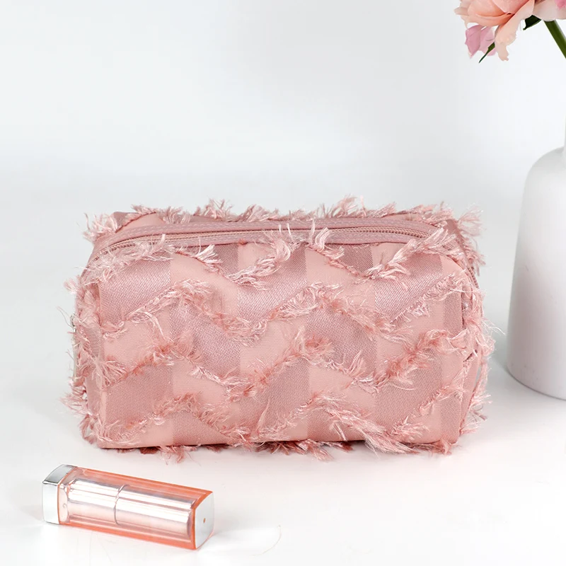 New 2022 Portable Cosmetic Organize Customized New Fabric square Travel pink Lady Polyester Makeup Bag
