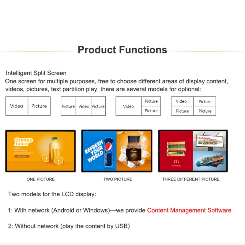 KINGONE OEM ODM Android Advertising Kiosk 42 Inch Lcd Panel Wall Mount Digital Signage