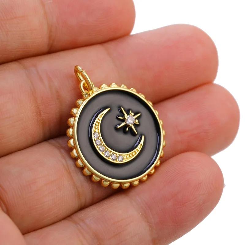 
moon and star pendant necklace 3 color enamel diamonds blessing pendant for girls gift for necklace making 