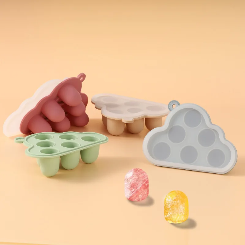 Cloud Shaped BPA Free Silicone Ice Tray Baby Food Juice Containers With Lids Portable 6-cavity Freezer Baby Food Storage Jar
