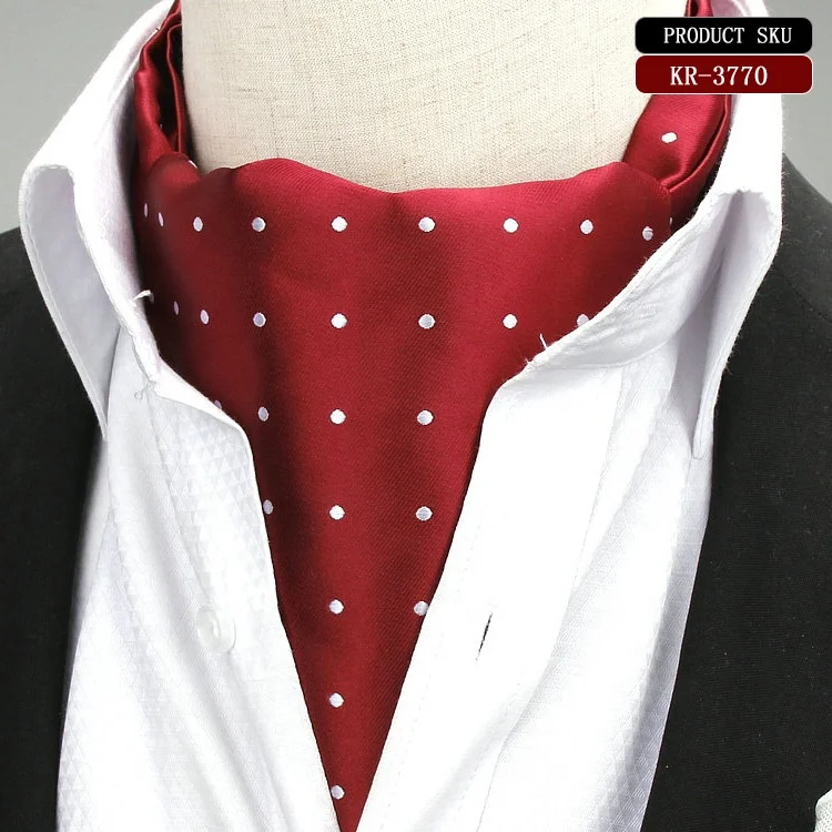 Supplier China Shengzhou Popular Wholesale Luxury Polyester Solid Mens Polka Dot Ascot Tie Cravat