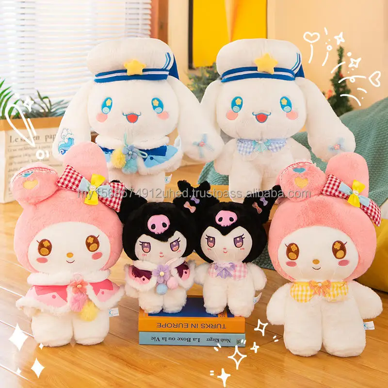 High Quality New Kawaii Princess Dress Kuromi Melody Bow Tie Plush Toy Sanrioed Kawaii Cartoon Doll for Kids