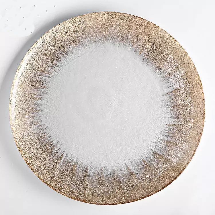 BST wholesale wedding glass charger plate clear plastic party gold leaf table dinner charger plates