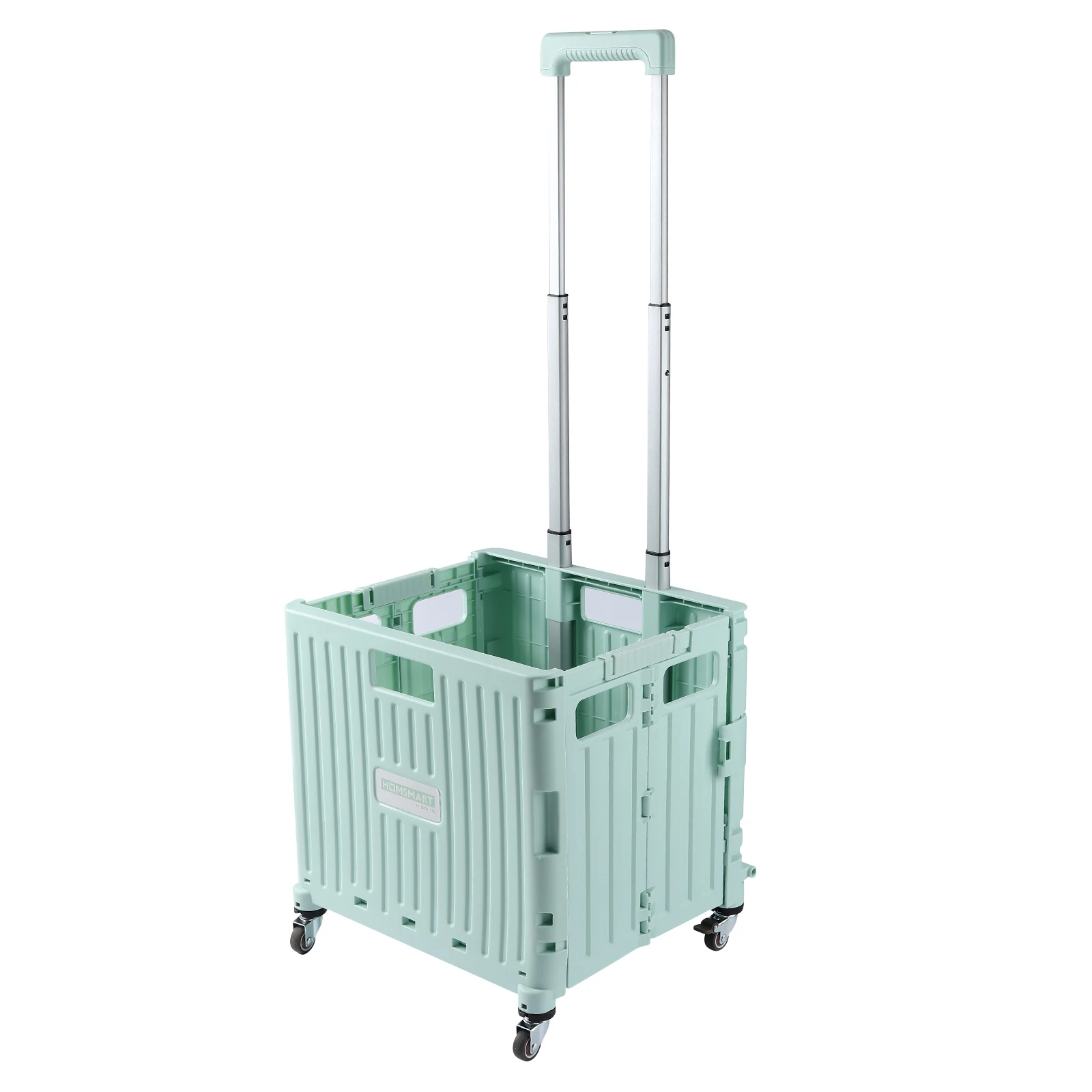 New korea style four wheels super market trolley plastic foldable trolley cart with 50KG load capacity