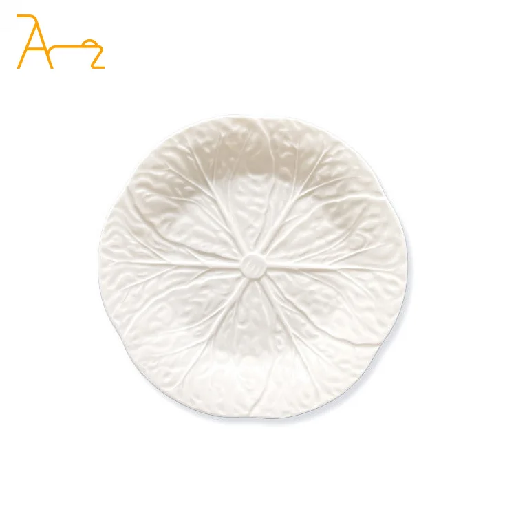 Factory wholesale white cabbage design ceramic tableware with embossed for wedding in high-end restaurant
