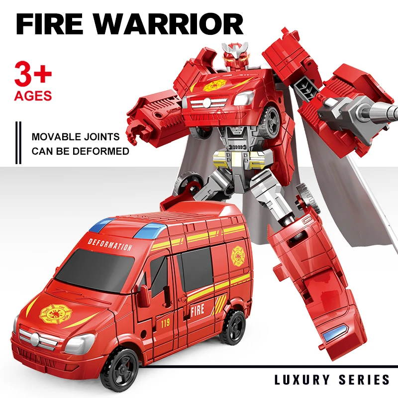 2 In 1 Fire Truck Transforming Toys Friction Powered Vehicles Deformed Toy for Toddler Kids Boys Gifts