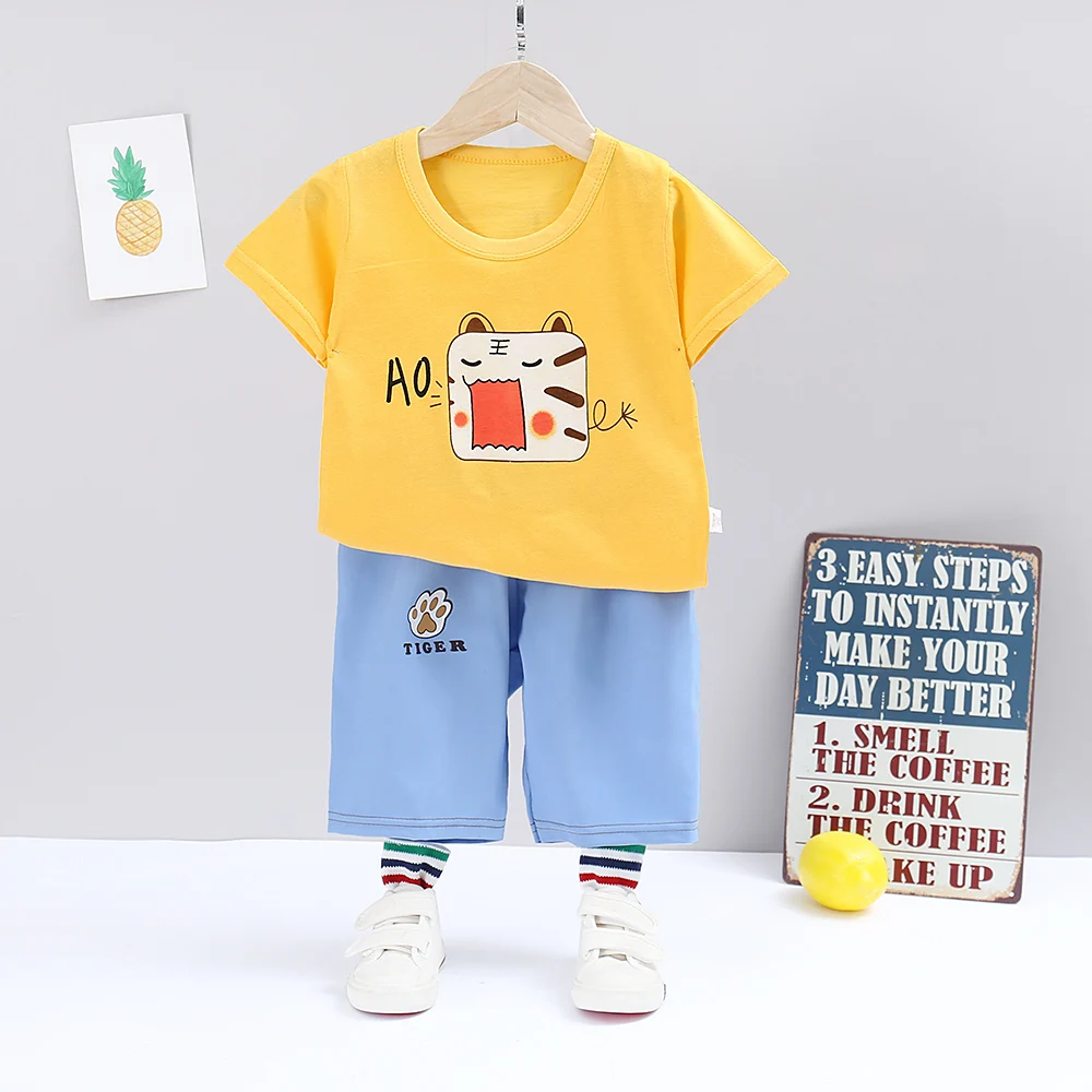 Factory direct sell School students Summers Clothing Set Boy Clothes Kids Short Sleeves  Carton Print Shirt
