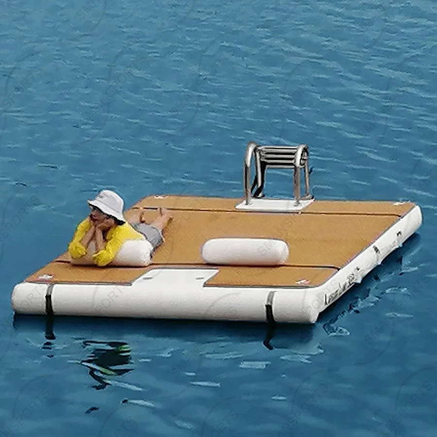 Leisure Land Inflatable Swim Island Floating Raft Inflatable foil Water Jet Ski Dock Floats Platform with ladder