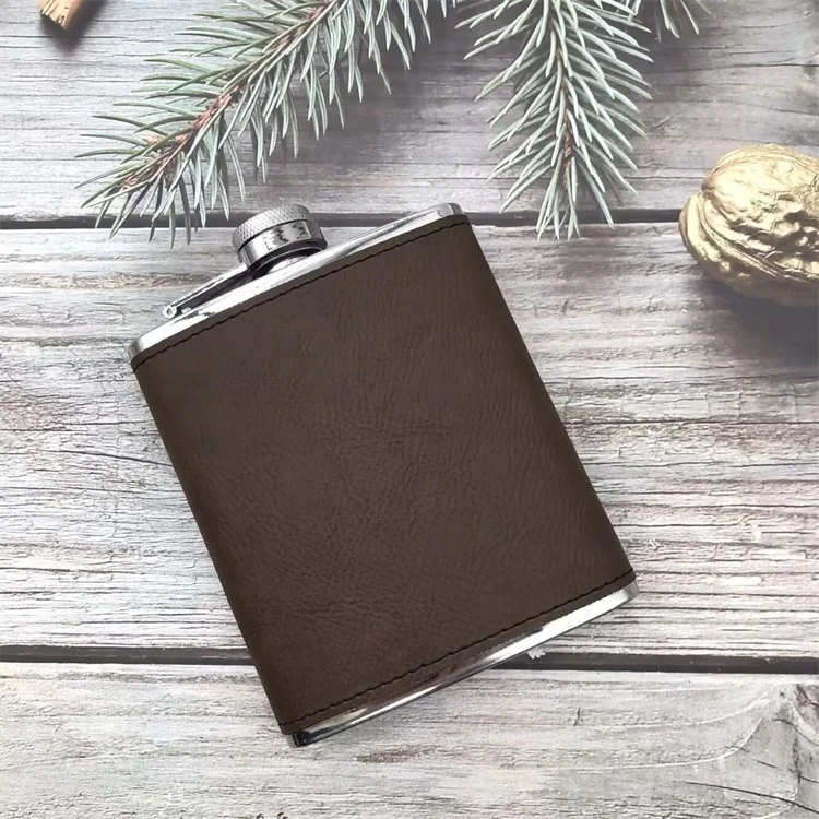 Sublimation Blank Laserable Leather 7oz Bulk Price Stainless Steel Modern Hip Flask for Whiskey