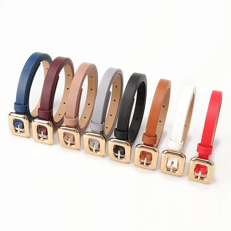 Wholesale New Style High Quality Alloy Square Golden Buckle Pu Leather Women Belt Decorative Jeans Waistband Ladies Belts