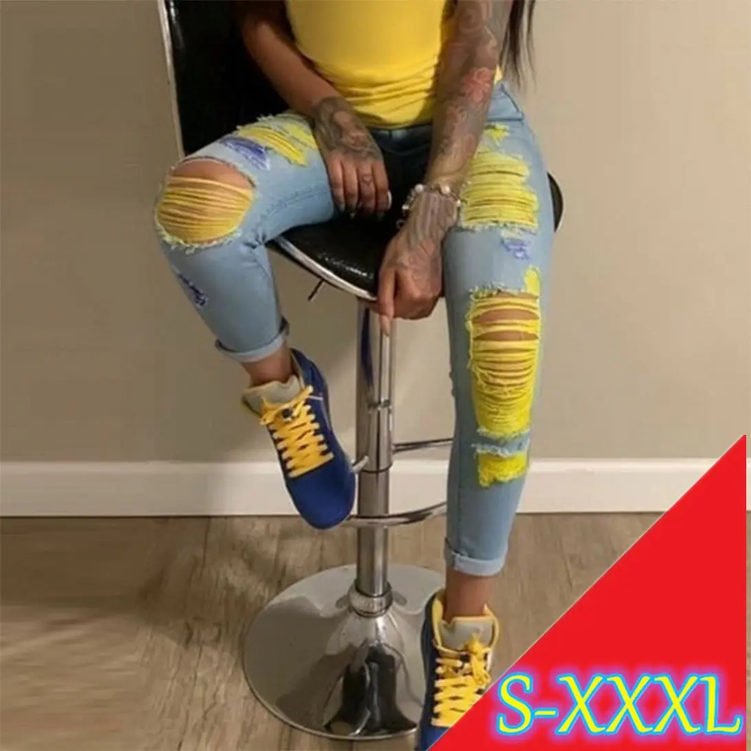 1327 горячая Распродажа, модные обтягивающие рваные джинсы для женщин, большие размеры, женские Клубные джинсовые штаны для вечеринок