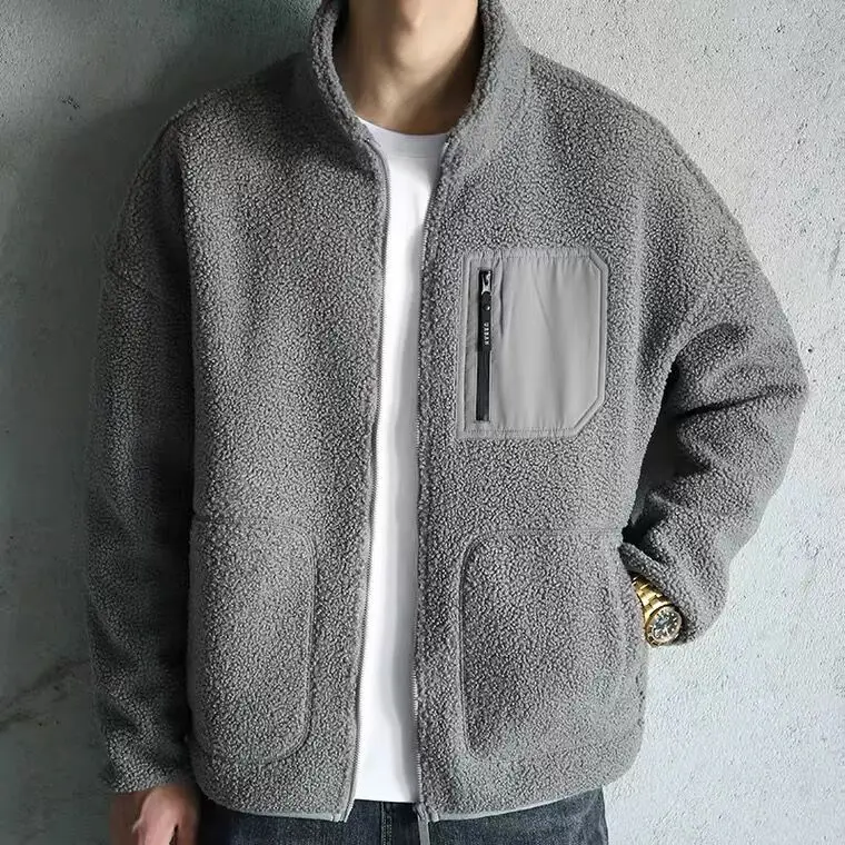 Autumn And Winter Men Fleece Jacket Polar Custom Thick Jacket Coat Plus Size Plaid Fleece Coat With Pockets Youth Popular Jacket