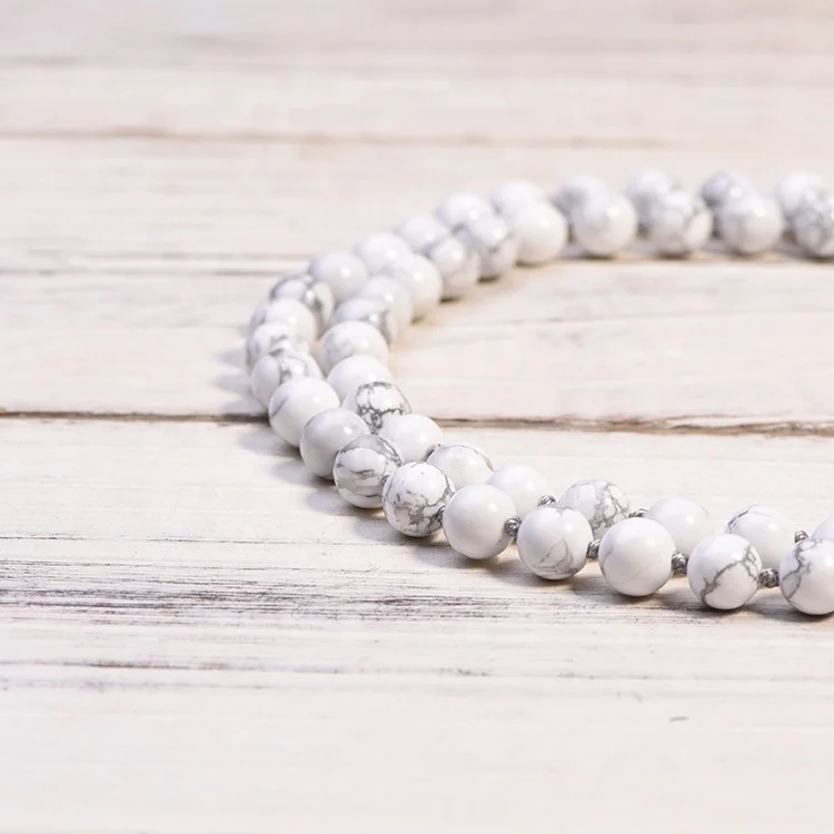 2024 Yoga Mala Beads 108 Necklace 8mm White howlite stone Knotted Necklace Handmade Tassel Necklaces Yoga Jeweley