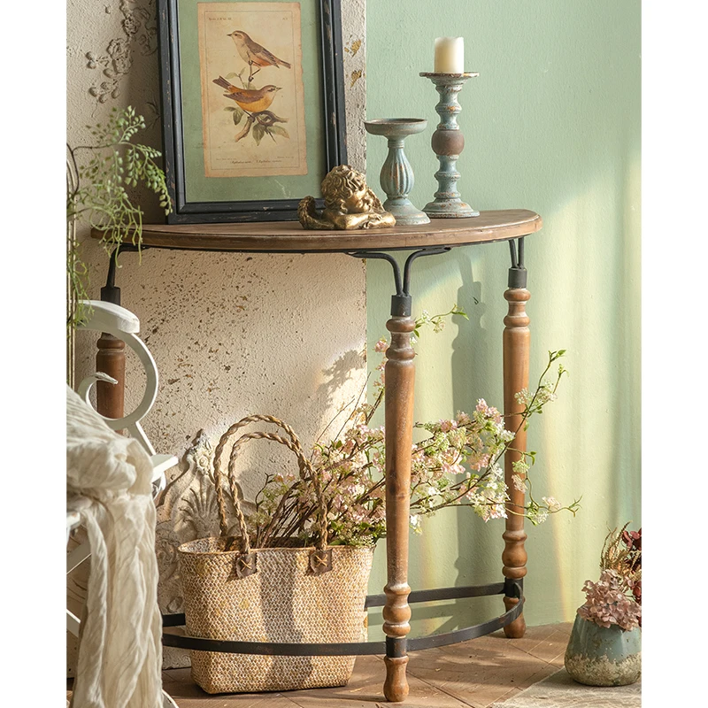French Countryside Artistic Industrial Rustic Iron Retro Home Office Console Contemporary Wood Display Tables