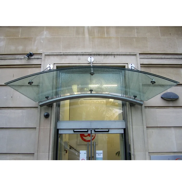Gate glass awing installed with stainless steel square tubes door canopy
