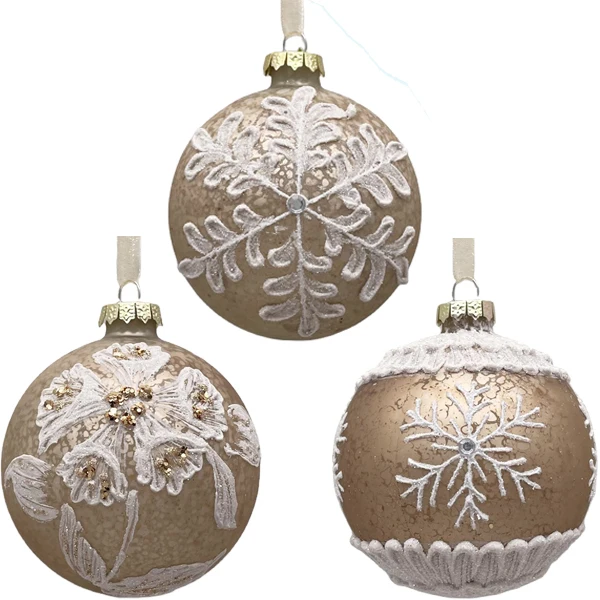 Wholesale custom 8cm ornaments hand-painted snowflake patterns and other glass globe Christmas holiday hanging ornaments