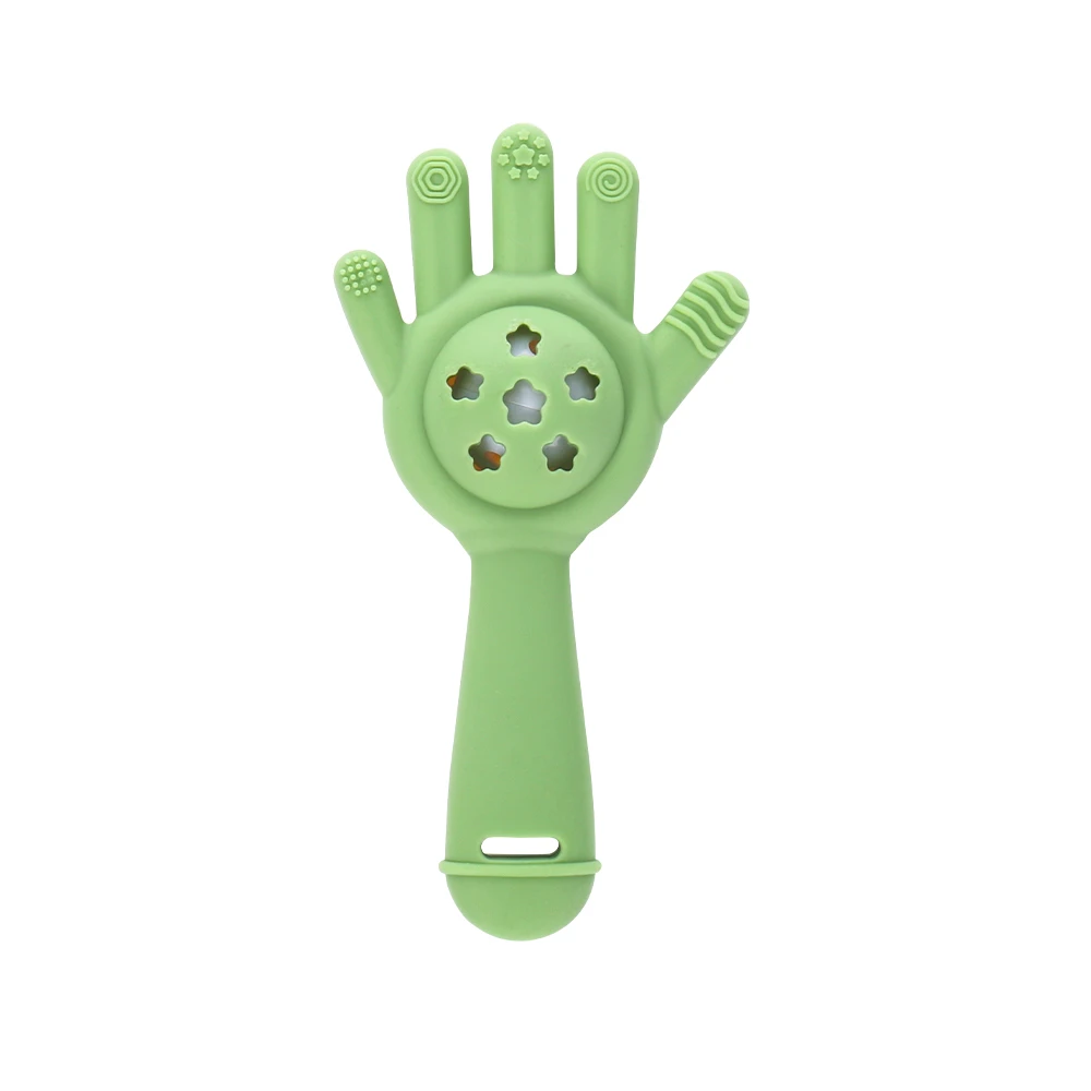 Vibrating Bell Handle Palm Shaped Baby Teething Toys Silicone Baby Rattle Teether Toys for Kids Babies