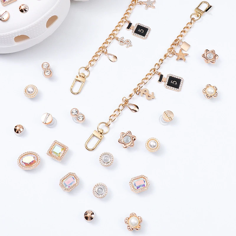 Fashion Women Men DIY Bling Crystal Rhinestone Pearl Shoe Charms Jewelry Set Decoration for Birthday Gift